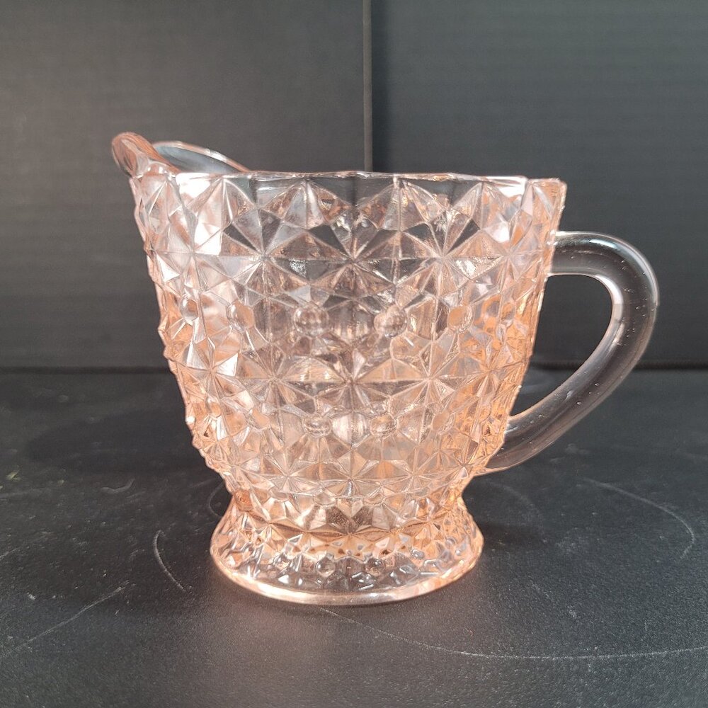 Share Vintage Jeanette Pink Depression Glass Buttons And Bows Creamer Pitcher